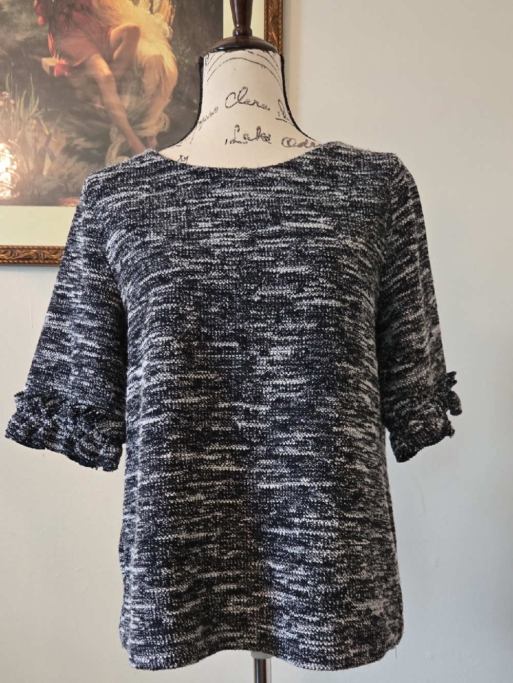 Banana Republic Navy& White Marled Knit Top